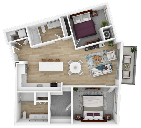 Floor plan for 2 beds, 2 baths, 1004 sqft